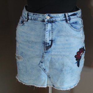 Red Rose Denim Skirt